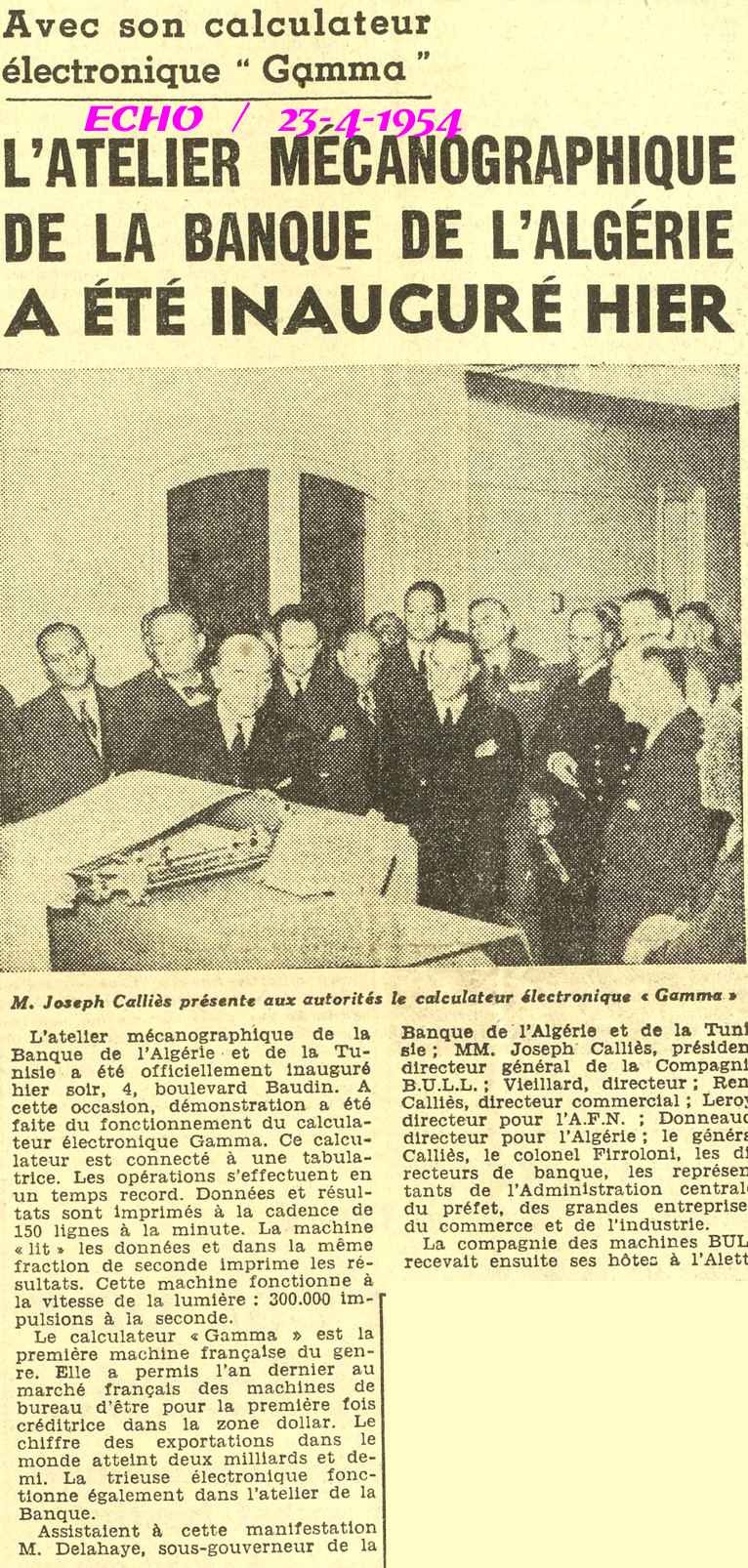 Avec son calculateur électronique “ Gamma ” 