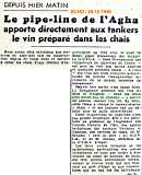 Le pipe-line de l'Agha apporte directement aux tankers le vin préparé dans les chais