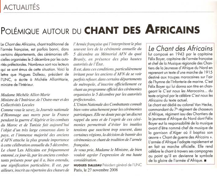 Polémique autour du chant des Africains