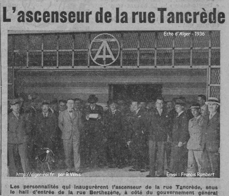 Les personnalités qui inaugurèrent l'ascenseur de la rue Tancrède