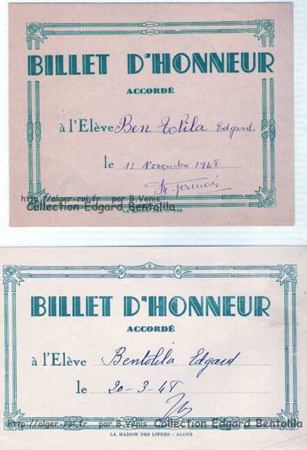 Des billets d'Honneur et de satisfaction décernés à l'élève Edgard