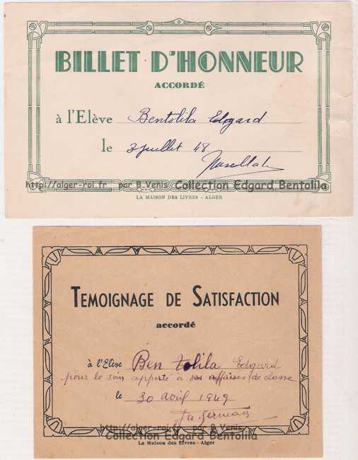 Des billets d'Honneur et de satisfaction décernés à l'élève Edgard