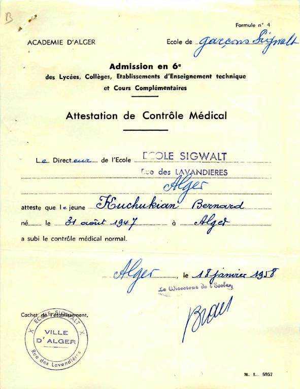 Attestation de contrôle médical 