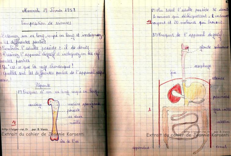 Des pages d'un cahier de composition de l'année 1957-1958