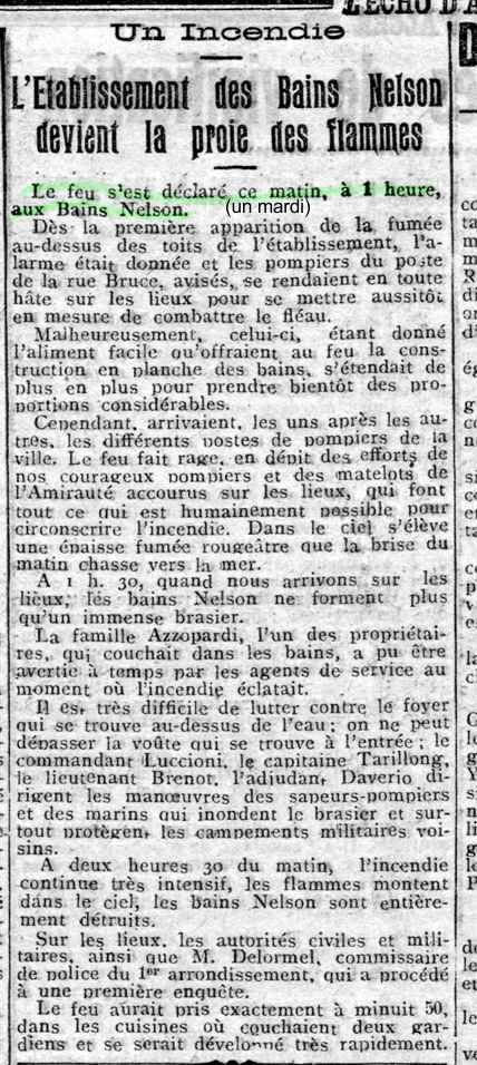 L'établissement des bains Nelson devient la proie des flammes