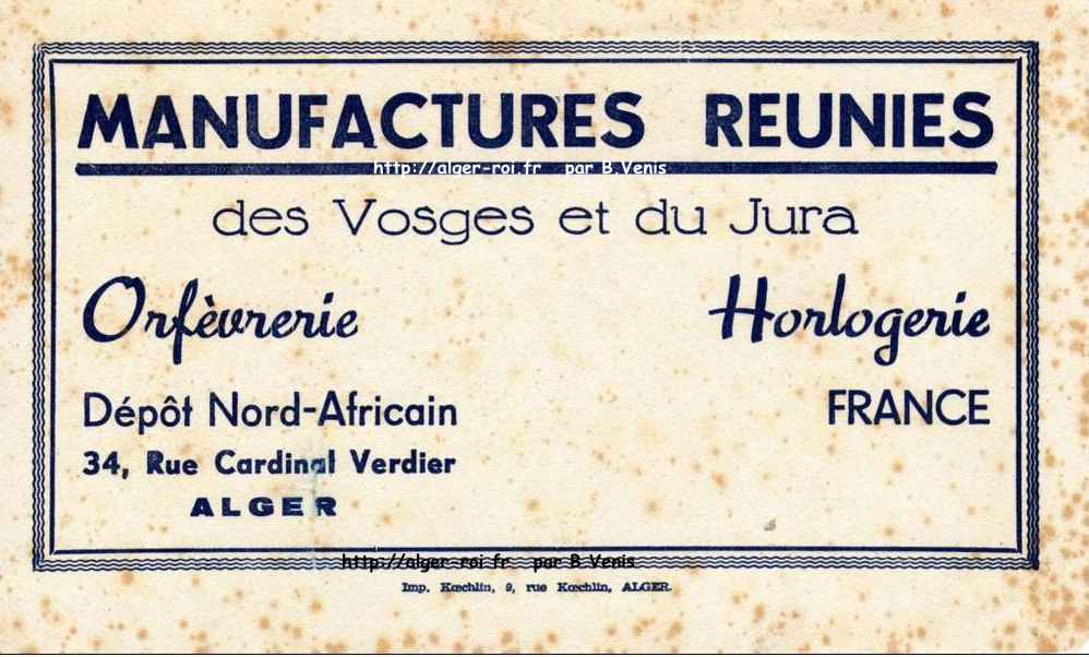 carte de visite "Manufacture de bijouterie orientale"