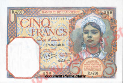 1.- Billet de cinq (5) francs