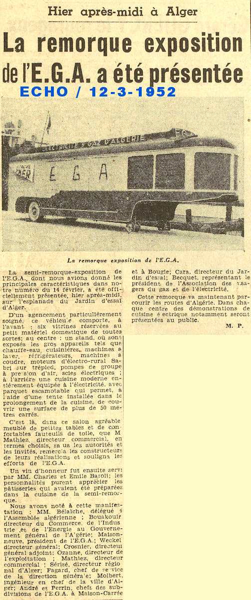 Un camion-exposition de |'E.G.A. est arrivé à Alger