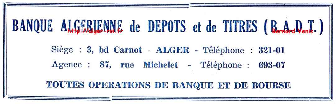 BANQUE ALGERIENNE de DEPOTS et de TITRES