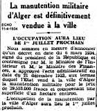 La manutention militaire d'Alger est définitivement vendue à la ville