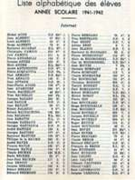 liste des élèves - 1941-1942