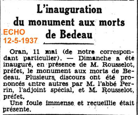 Le monument aux Morts et son inauguration