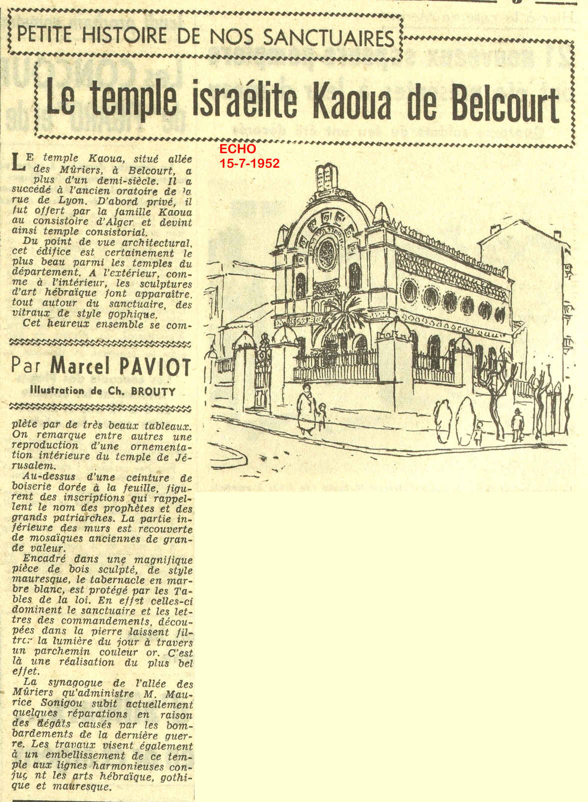 La SYNAGOGUE - Le temple israélite Kaoua de Belcourt 