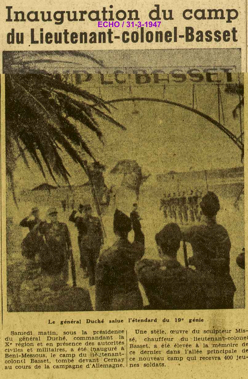 Inauguration du camp du lieutenant-colonel Basset de Beni-Messous