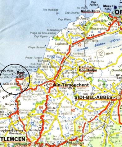 pour situer Beni-Saf, par rapport à Oran, Tlemcen et Sidi-Bel-Abbès