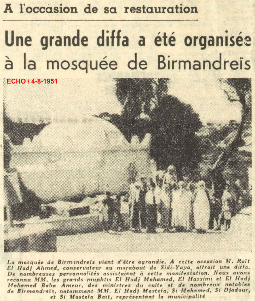 Une grande diffa a été organisée à la mosquée de Birmandreis