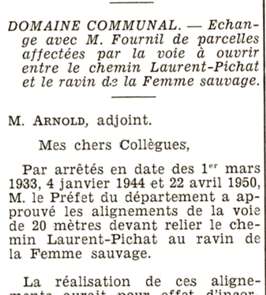Echange avec M. Fournil de parcelles affectées par la voie à ouvrir entre le chemin Laurent-Pichat et le ravin de la Femme sauvage.