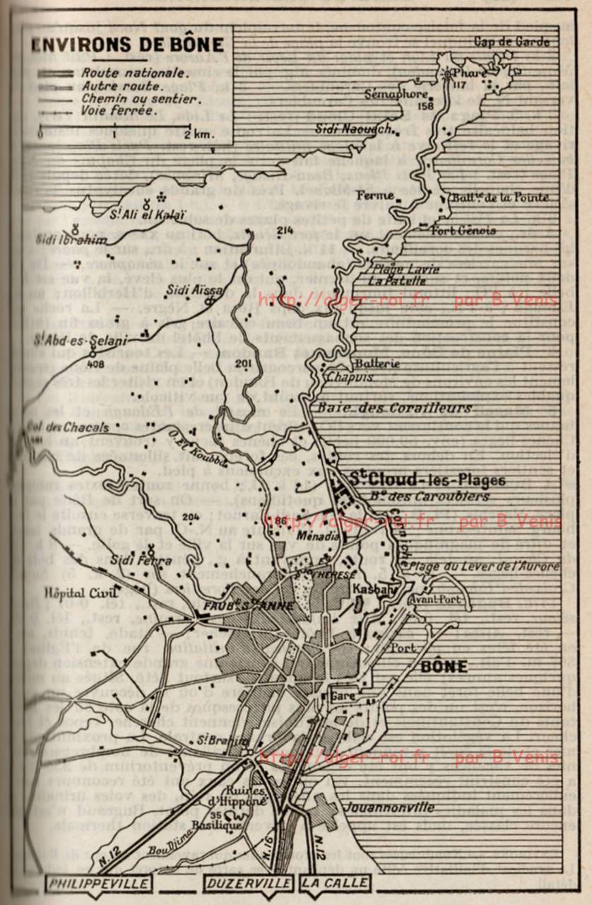 Les environs, carte des guides bleus, Algérie, Tunisie, 1955, Hachette