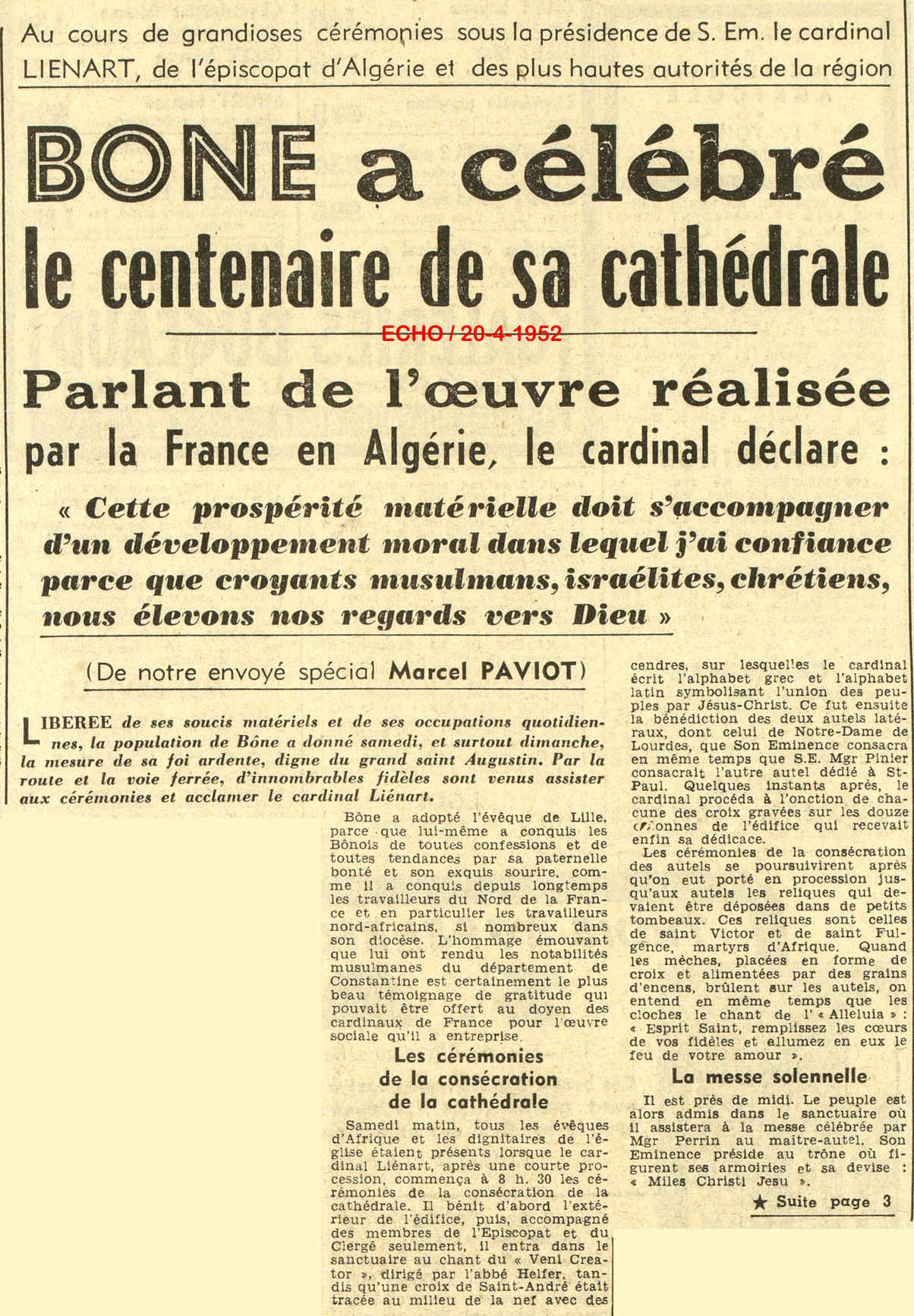 Au cours de grandioses cérémonies sous la présidence de S. Em. le cardinal LIENART,