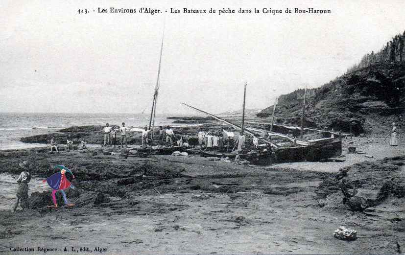 bou-haroun,pres de castiglione,bateuaux de pecheurs dans la crique