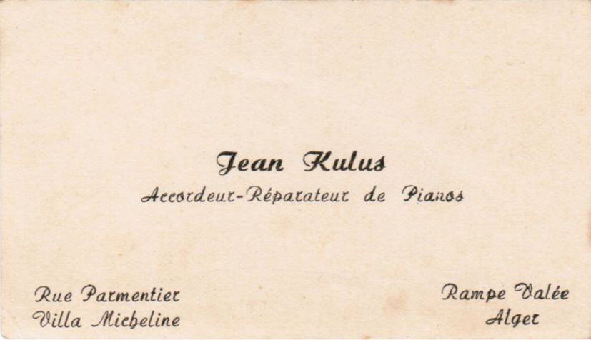 carte de visite,jean jukus,accordeur de pianos,rue parmentier