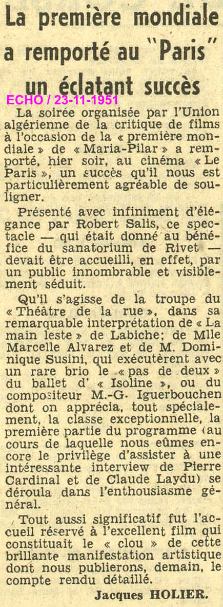 la première mondiale du film de Pierre Cardinal " Au cœur de la Casbah " 