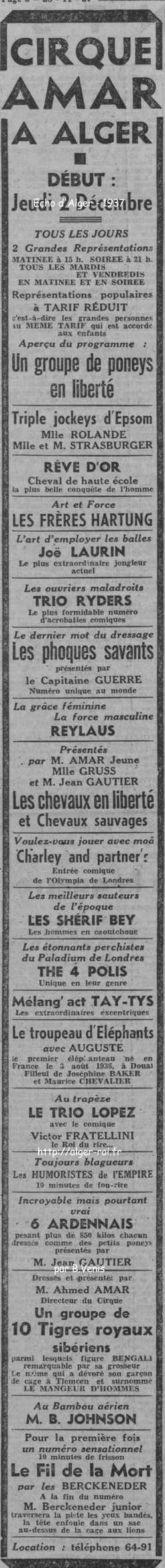 programme du cirque amar,1937