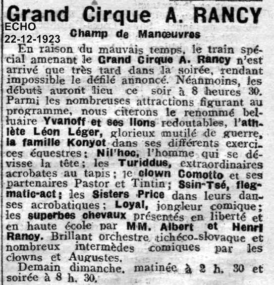 Le cirque A.RANCY à Alger - 1923