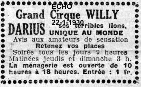 Grand Cirque WILLY DARIUS - 1930 