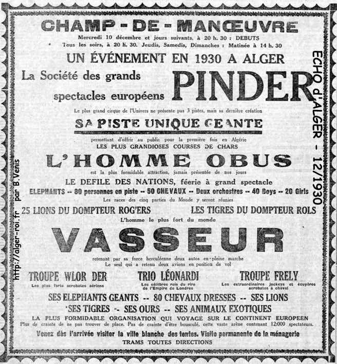 le vrai cirque pinder,1930,champ de manoeuvre