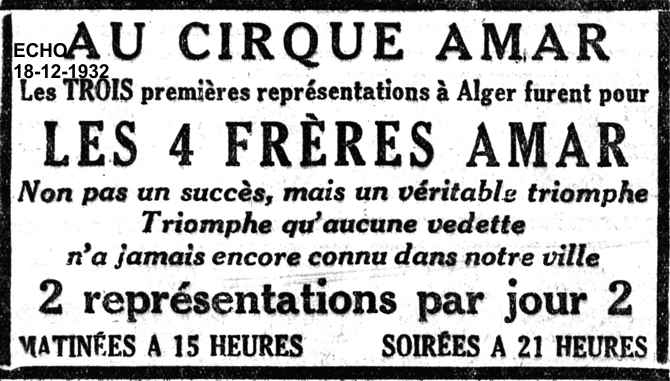 Le cirque Amar à Alger - 1932