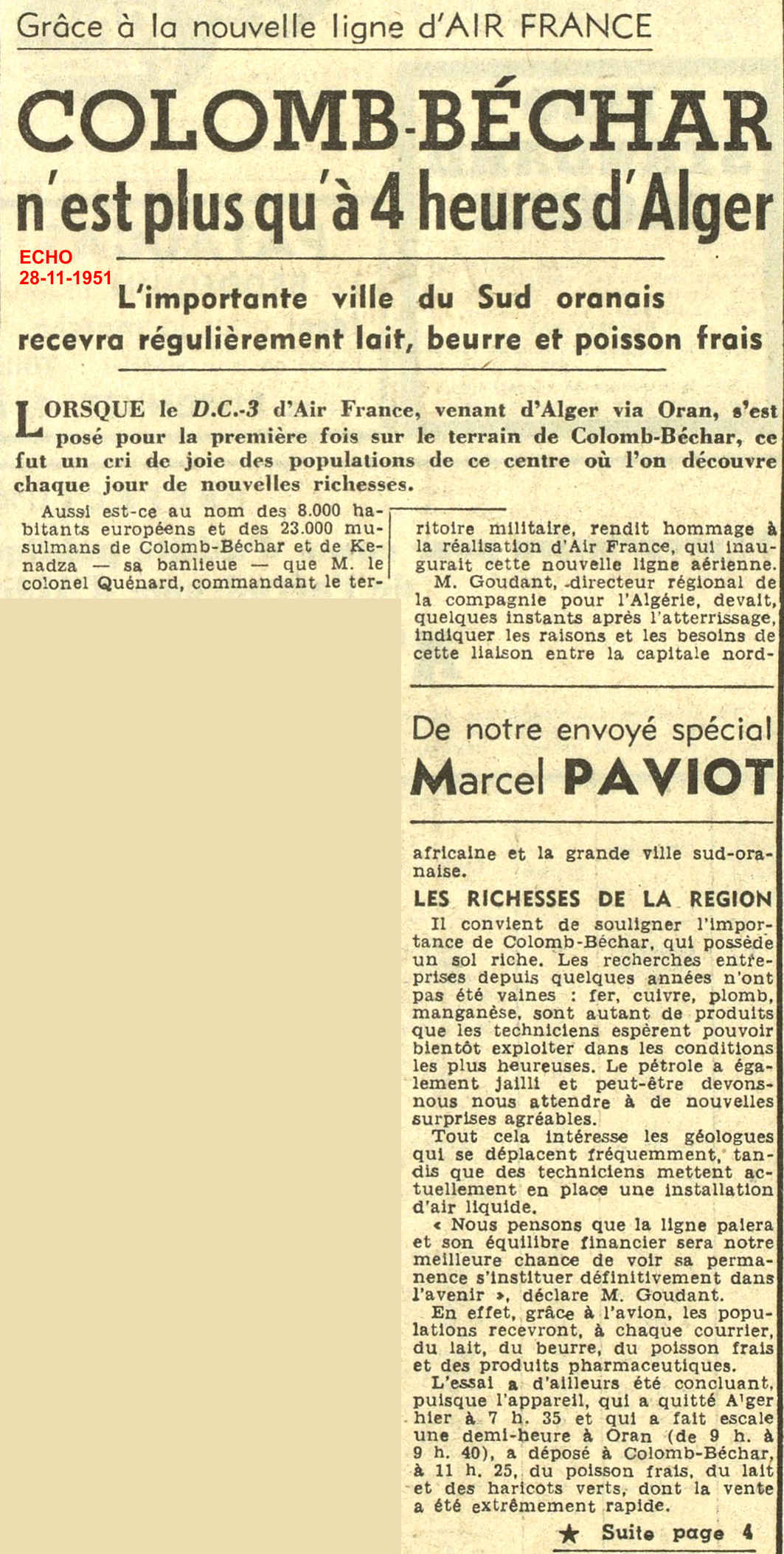 Grâce à la nouvelle ligne d'AIR FRANCE COLOMB-BÉCHAR n'est plus qu'à 4 heures d'Alger