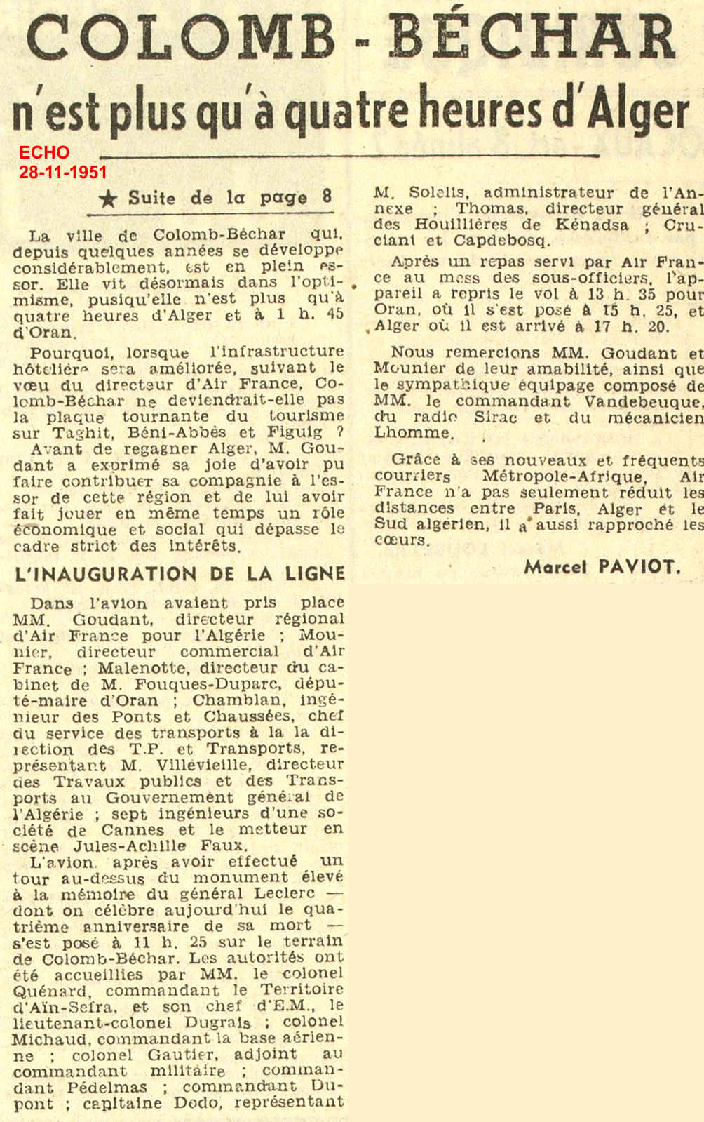 Grâce à la nouvelle ligne d'AIR FRANCE COLOMB-BÉCHAR n'est plus qu'à 4 heures d'Alger