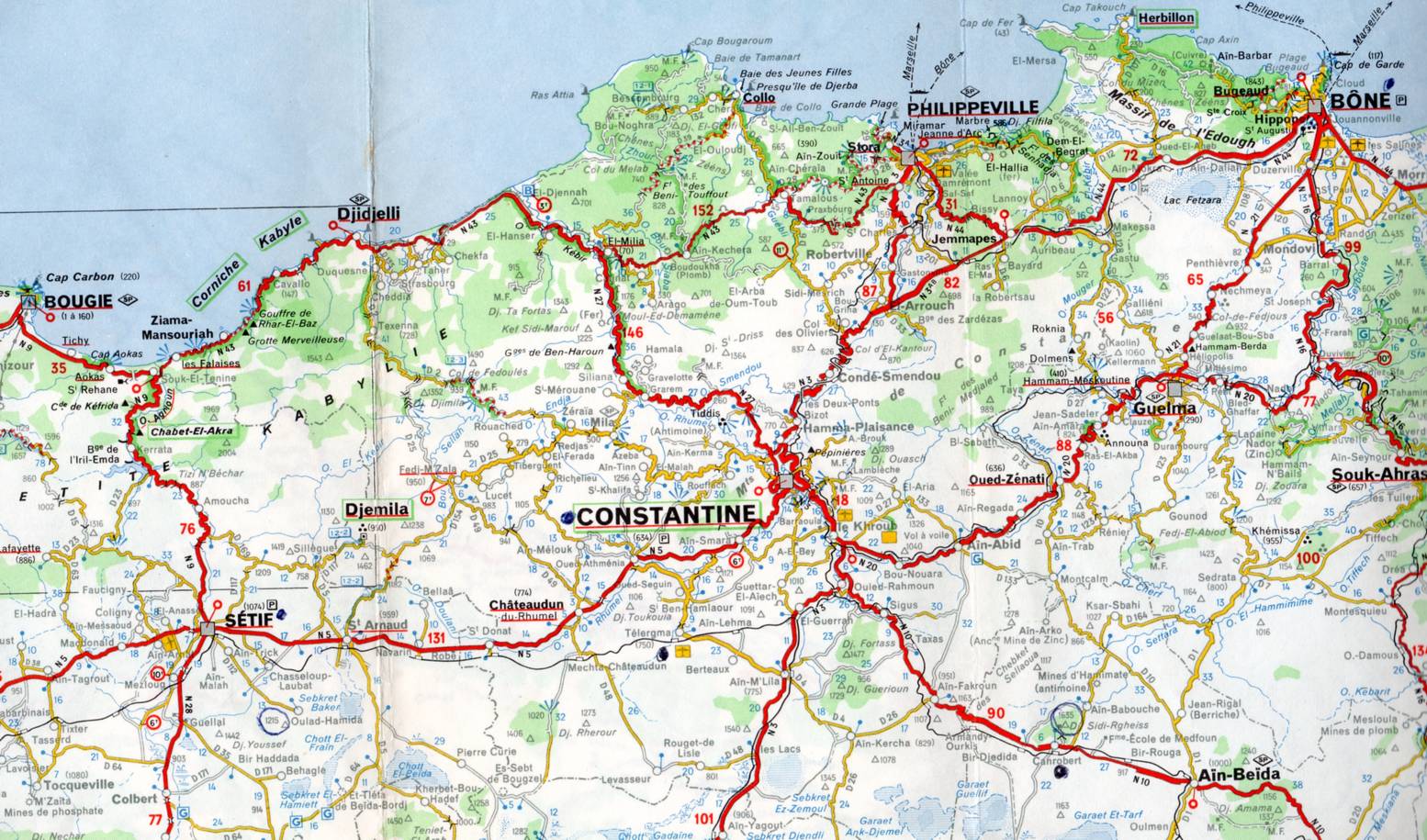 Plan extrait de la carte Michelin Algérie-Tunisie, n°172, 1958