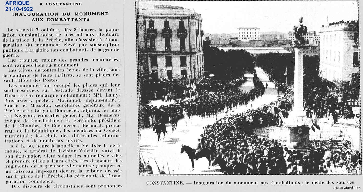 INAUGURATION DU MONUMENT AUX COMBATTANTS 