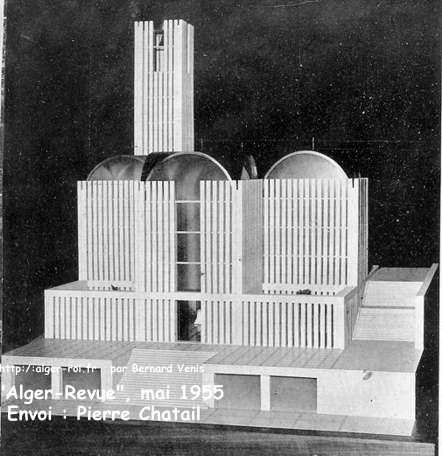 Ici, maquette. L'église (a-t-elle été construite?) pourra recevoir un millier de fidèles. Ses murs, entièrement garnis de vitraux, laisseront de partout filtrer la