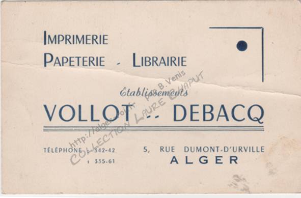 Imprimerie- papeterie- librairie VOLLOT- DEBACQ