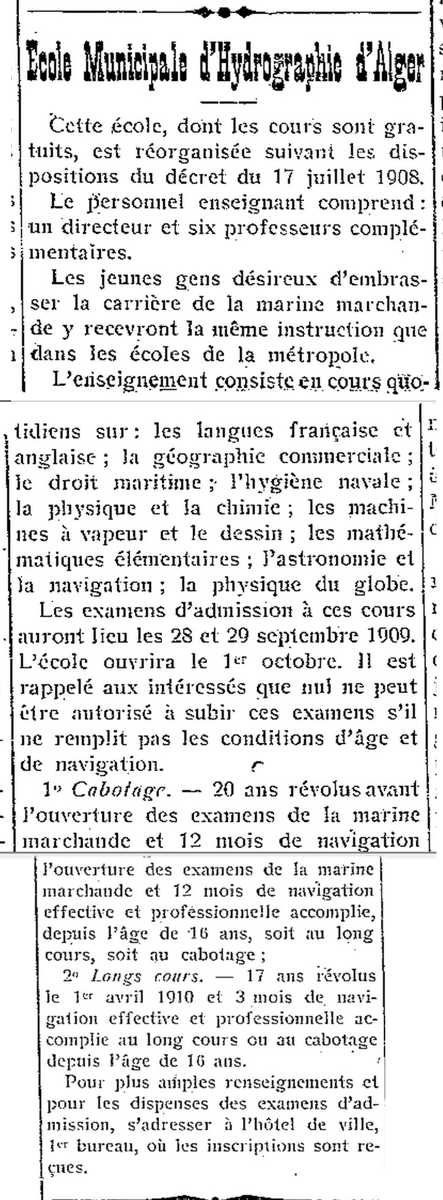 l'École municipale d'hydrographie d'Alger 