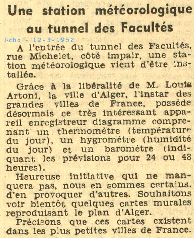 Une station météorologique au tunnel des Facultés