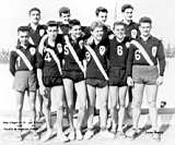 Finale de Volley - Séniors entre l'Équipe de la Faculté de Médecine et de Pharmacie d'Alger et l'École Normale de La Bouzaréah aux Jeux Scolaires et Universitaires d'Algérie de Blida - mars 1955 