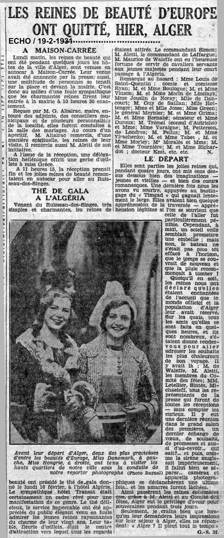 Les REINES DE BEAUTÉ d'EUROPE à ALGER