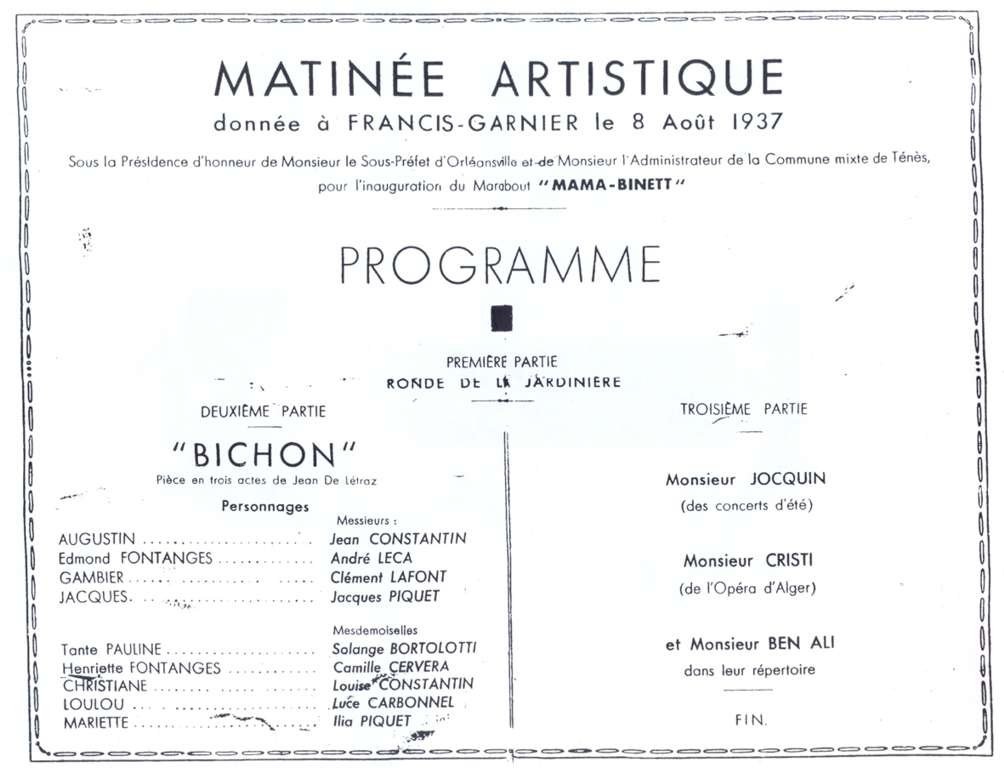 Matinée artistique, 8 août 1937