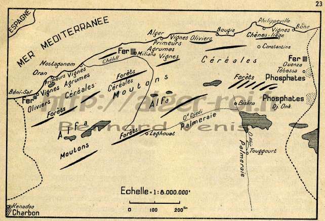 Carte de l'Algérie. - Productions agricoles et industrielles