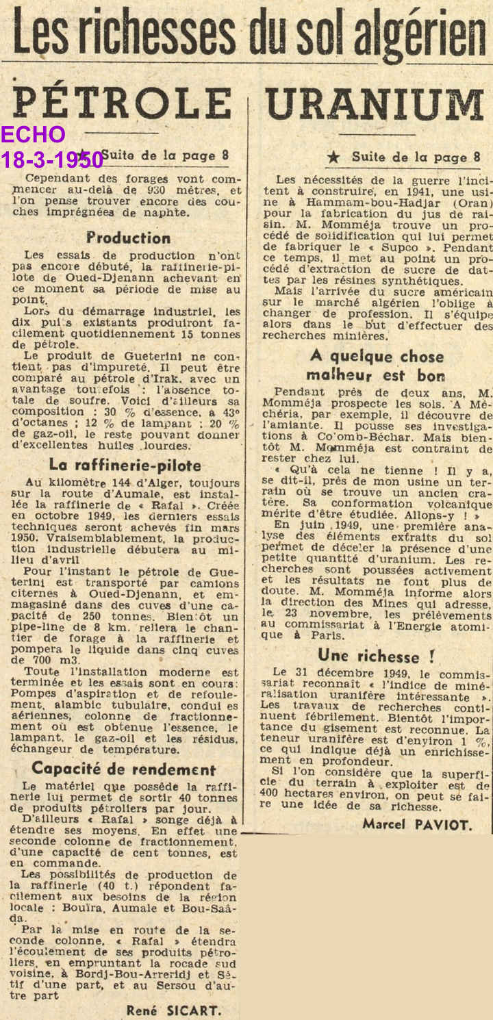 ON TROUVE ET ON EXPLOITE DU PÉTROLE A AUMALE