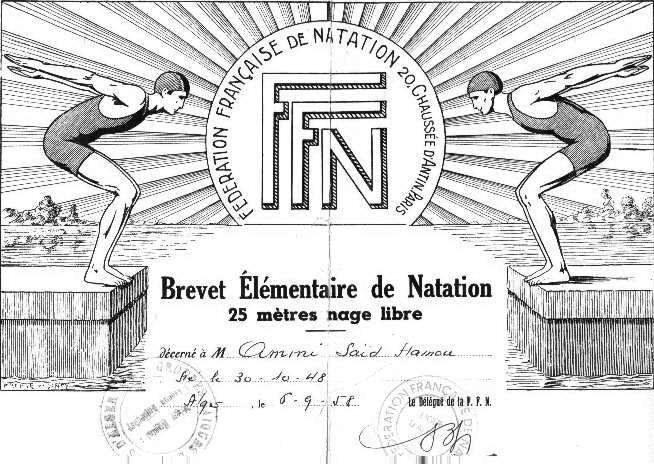 Brevet élémentaire de natation, 25 m nage libre.