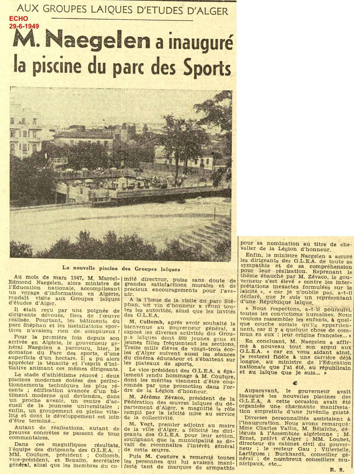 Aujourd'hui au Parc des Sports, le Gouverneur général inaugurera les nouvelles piscines 