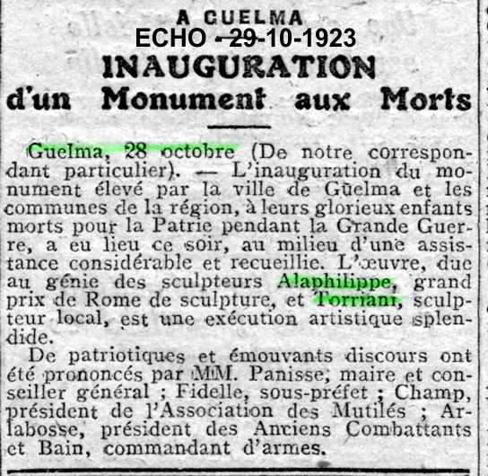 Inauguration d'un Monument aux Morts