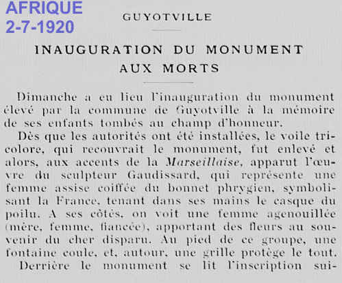 INAUGURATION DU MONUMENT AUX MORTS 