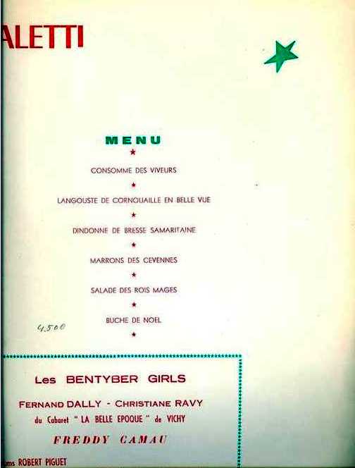 MENU de NOEL 1958