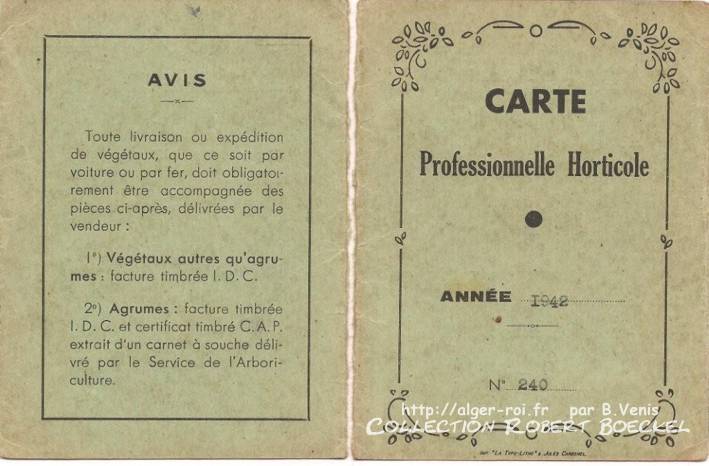 CARTE PROFESSIONNELLE HORTICOLE